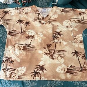 SCRUBS Beige Palm Print Shirt